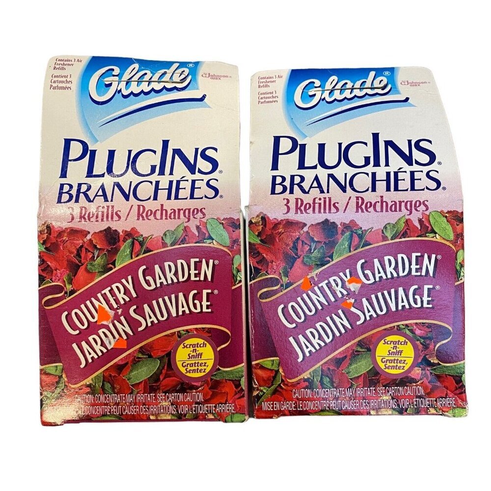 Glade Country Garden Plug Ins 2 boxes w/ 3 Refills ea. Vintage 1992 NOS Plug Ins